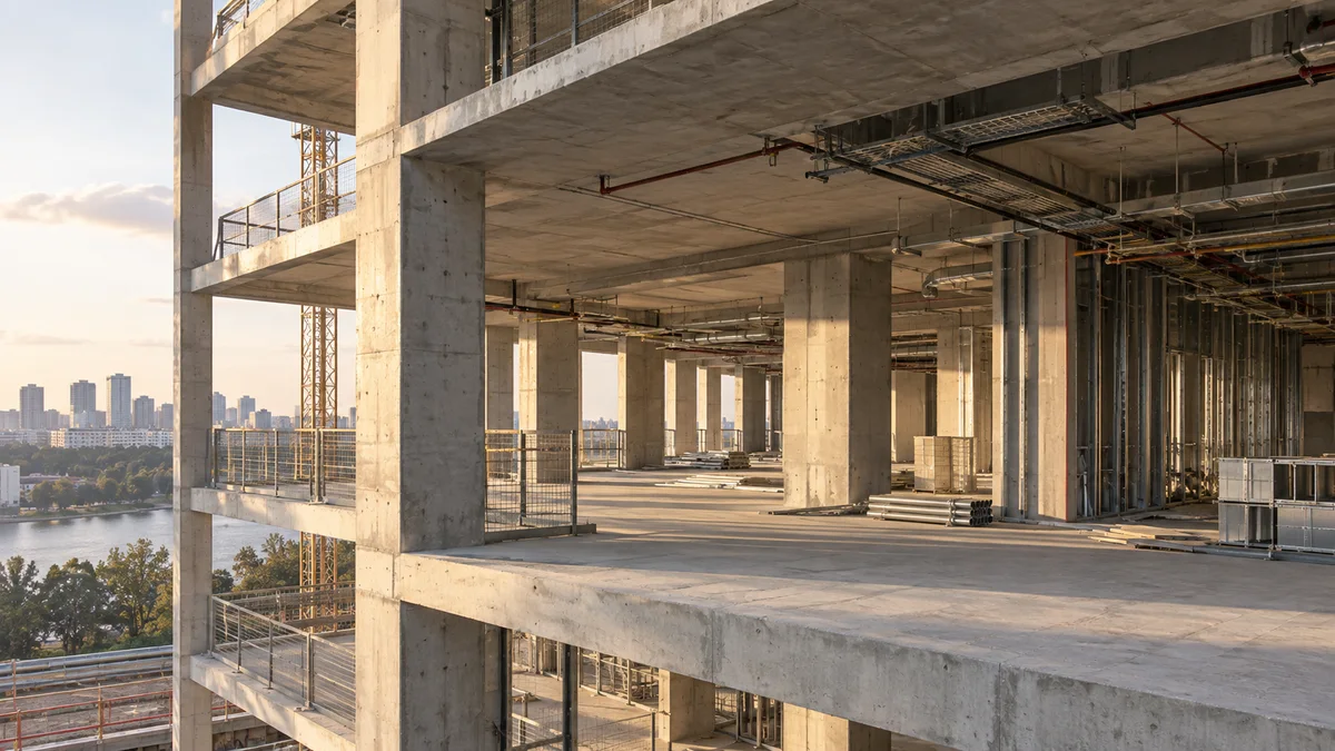 Illustration of a contemporary concrete construction project