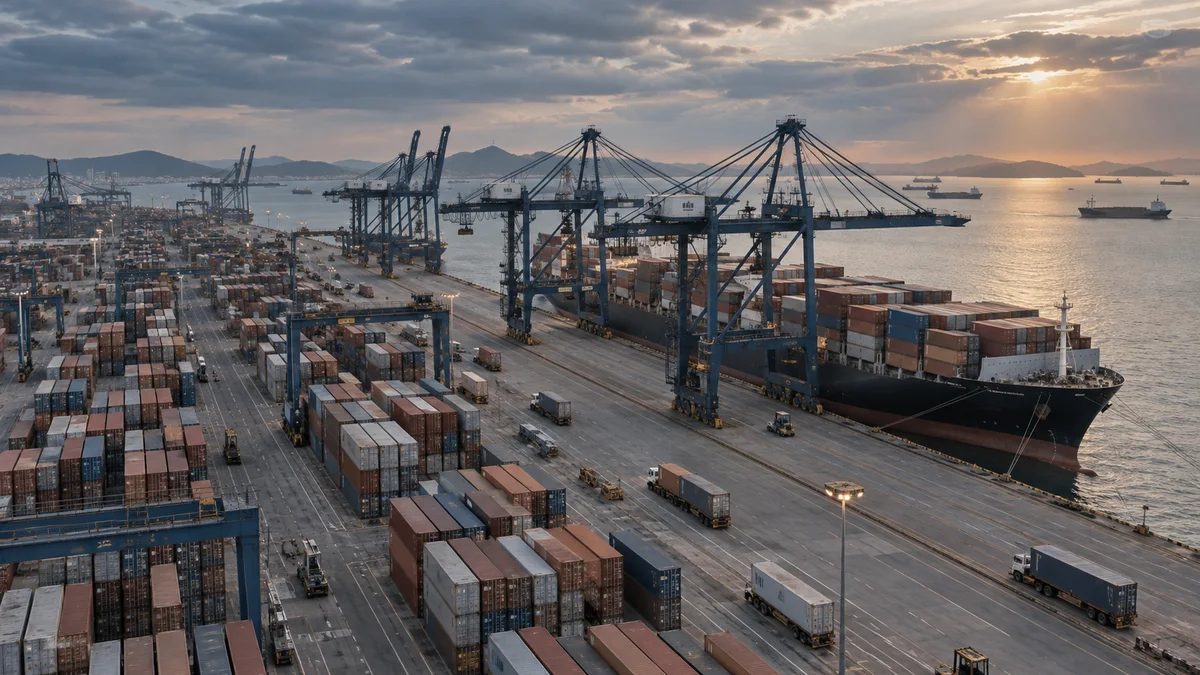 Illustrative aerial view of a container port